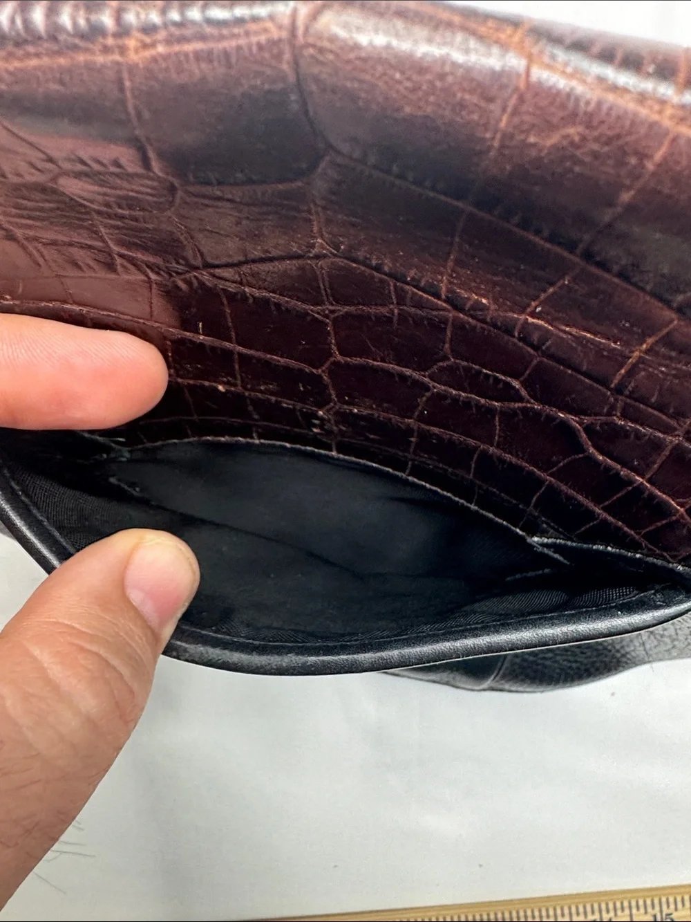 Brighton Brown Black Croc-Embossed Crossbody Bag purse leather crocodile pattern